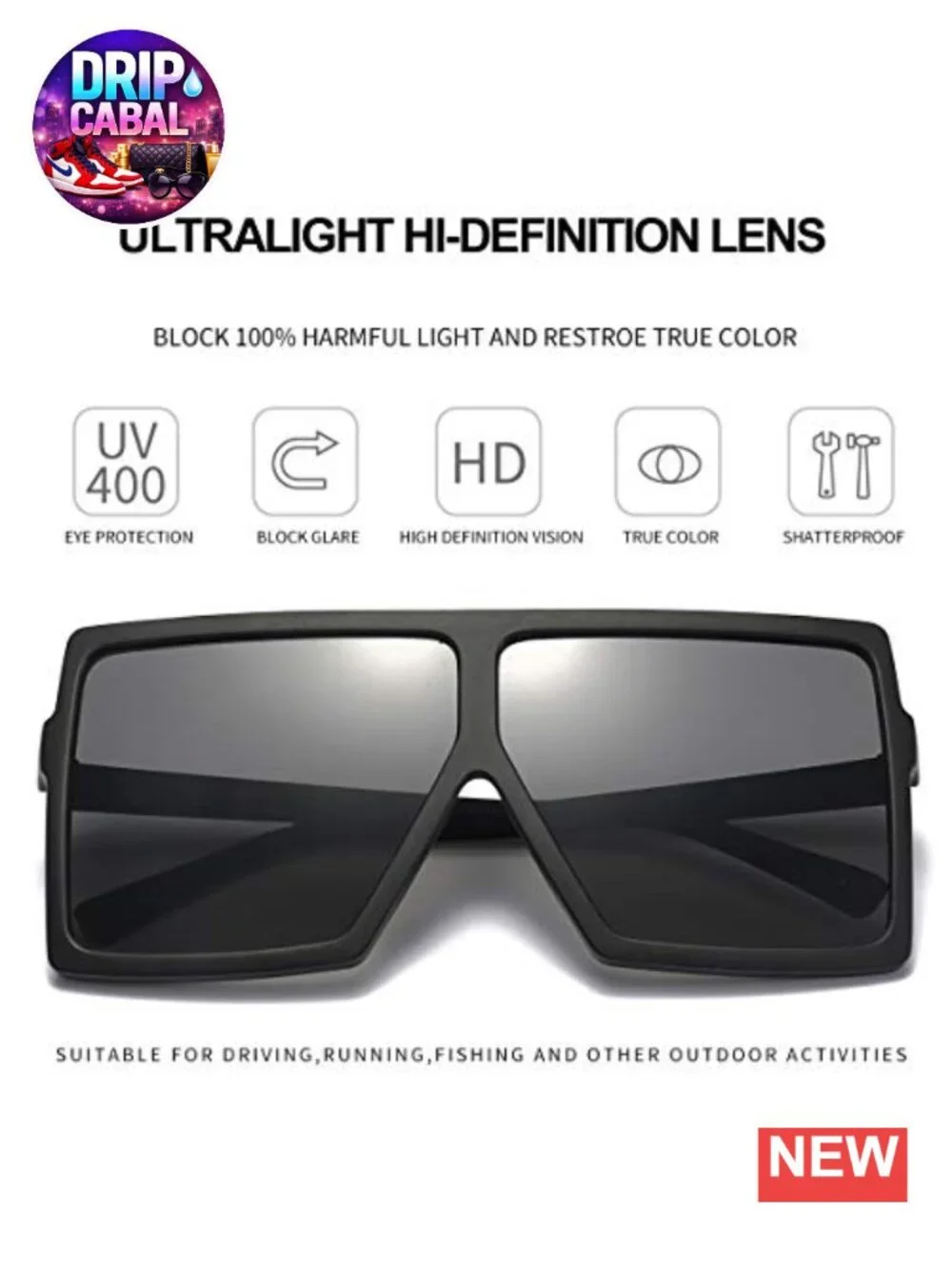 Oversized Square Sunglasses Flat Top Retro Vintage Shades